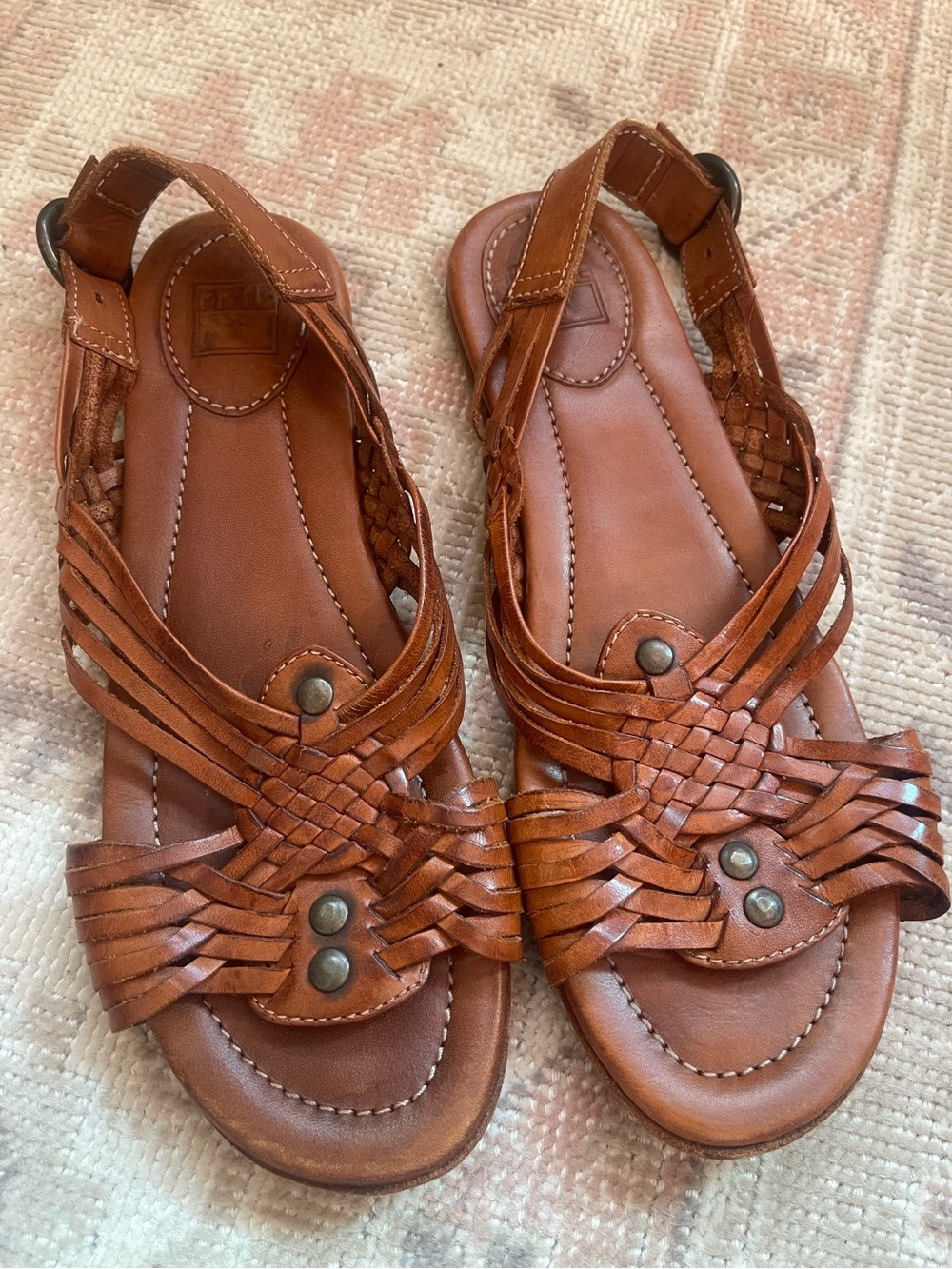 Frye Woven Leather Slingback Sandals in Cognac Brown